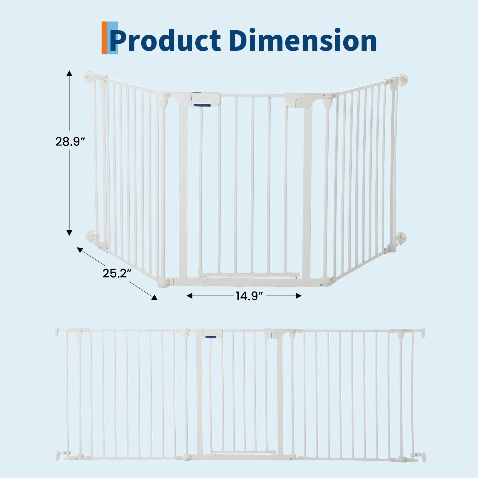 Collapsible Metal Baby Safety Gate – 29" Tall, Playpen with Lockable Door, Adjustable Portable Pet & Child Barrier for Doors – White, 3 Panels