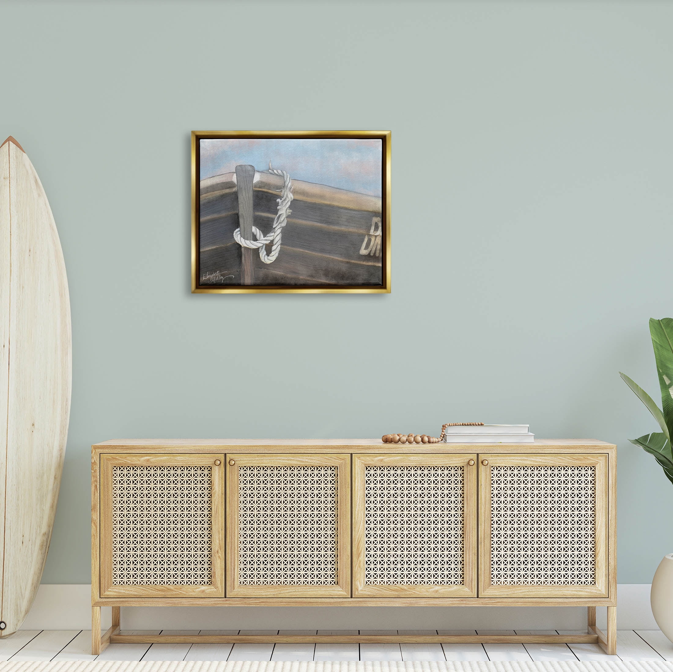Stupell Industries Peaceful Nautical Boat Painting Metallic Gold Floating Framed Canvas Print Wall Art, Design by Elizabeth Medley