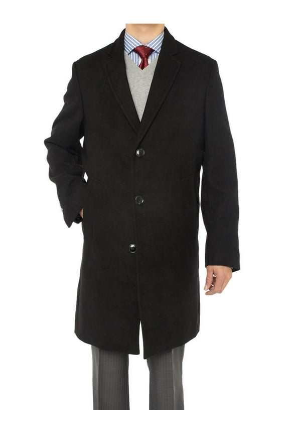 Mens Black Coat Luciano Natazzi Italian Overcoat Wool Blend