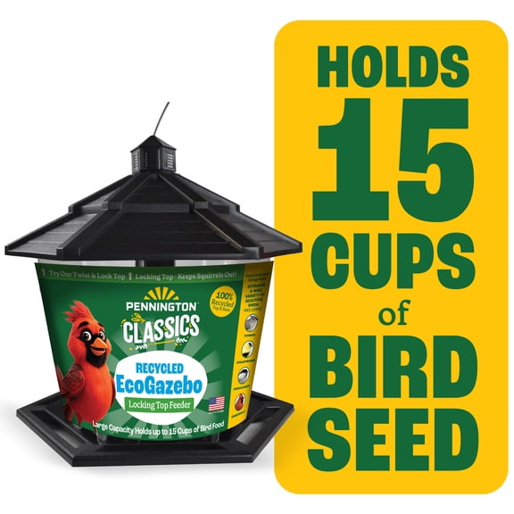 Pennington Earth Smart, Black Recycled Plastic Hopper Wild Bird Feeder, Extra Large 6 lb. Capacity, 11.5" Tall