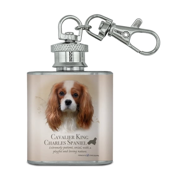 Cavalier King Charles Spaniel Dog Breed Stainless Steel 1oz Mini Flask Key Chain