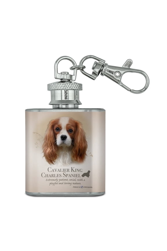 Cavalier King Charles Spaniel Dog Breed Stainless Steel 1oz Mini Flask Key Chain