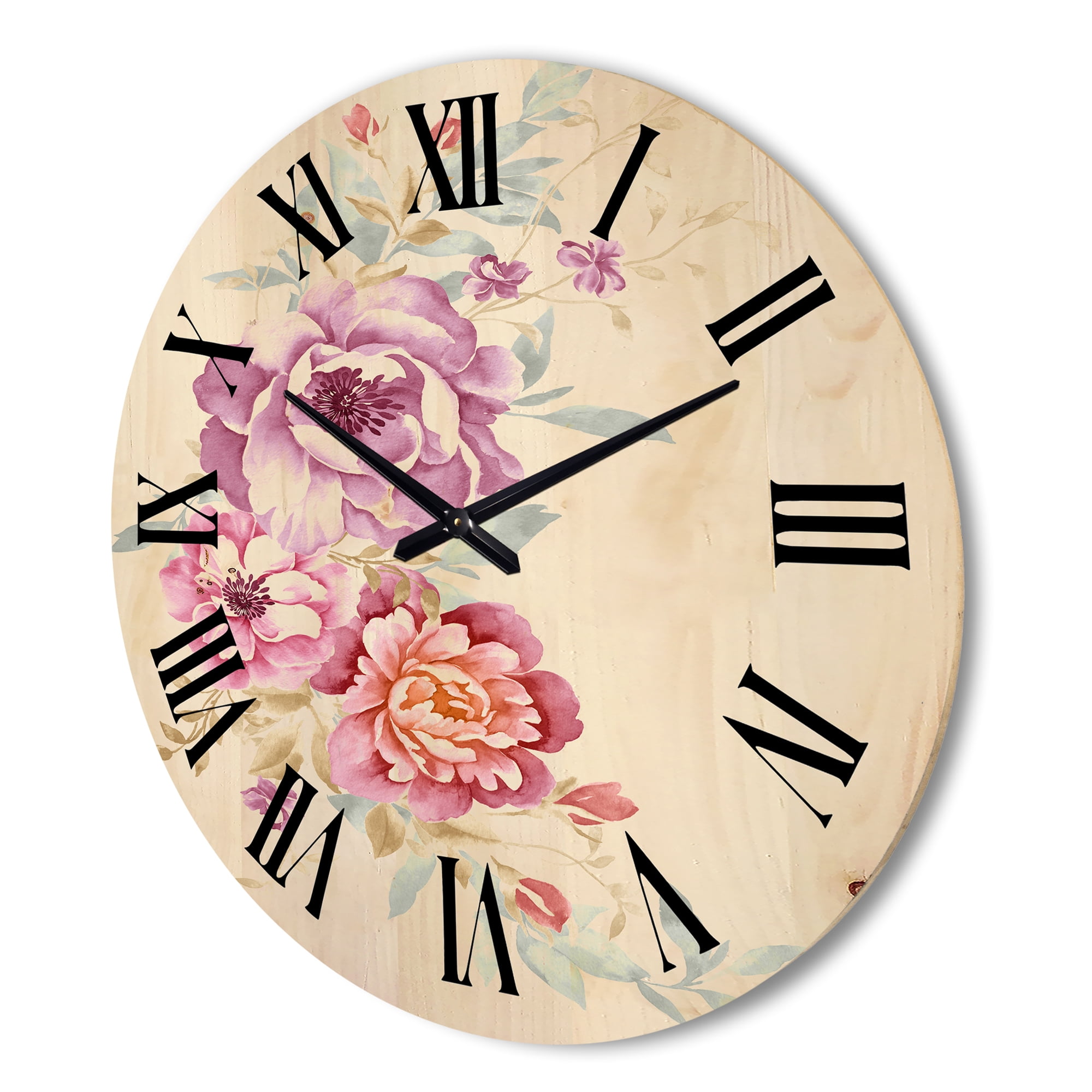 Designart 'Bouquet of Purple and Pink Flowers III' Farmhouse Wood Wall Clock