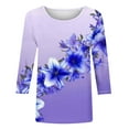 thumbnail image 4 of Oalirro Blue Women Blouses and Tops Fashion Round Neck Three-Quarter Sleeve Top L, 4 of 4