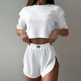 thumbnail image 2 of Jamicy Women's Pajamas Set Solid Color Casual Sleepwear Tee Shirts and Shorts Side Slit Crewneck Loungewear Two-Piece Set for Home Wear, 2 of 9
