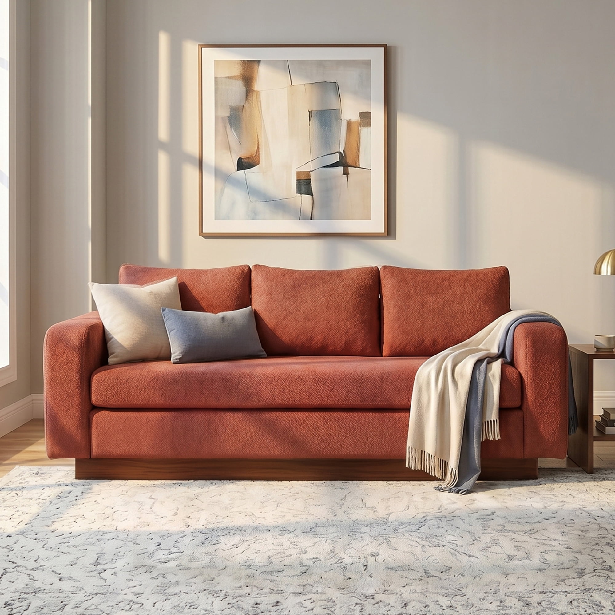 Christopher Knight Home 80.7  Modern 3-seater Chenille Upholstered Sofa Couch with Wide Arms  Red