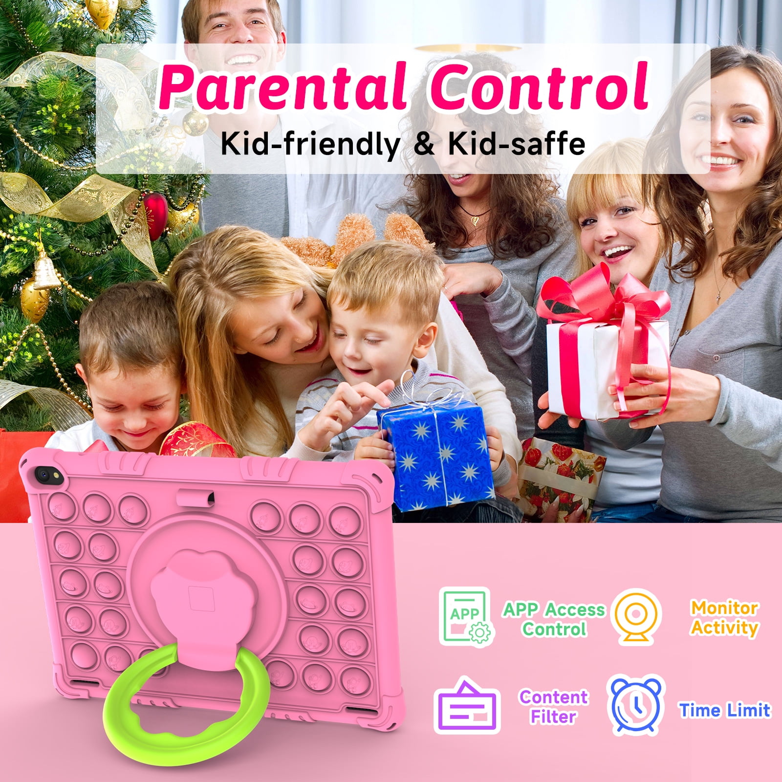 Android 15 Kids Tablet 10 inch Tablet for Kids, Toddler Tablets with Shockproof Case, 6GB RAM 32GB ROM 1TB Expand, Parental Controls, Kids Space, Child Learning, WiFi, 6000mAh, Dual Camera, Pink