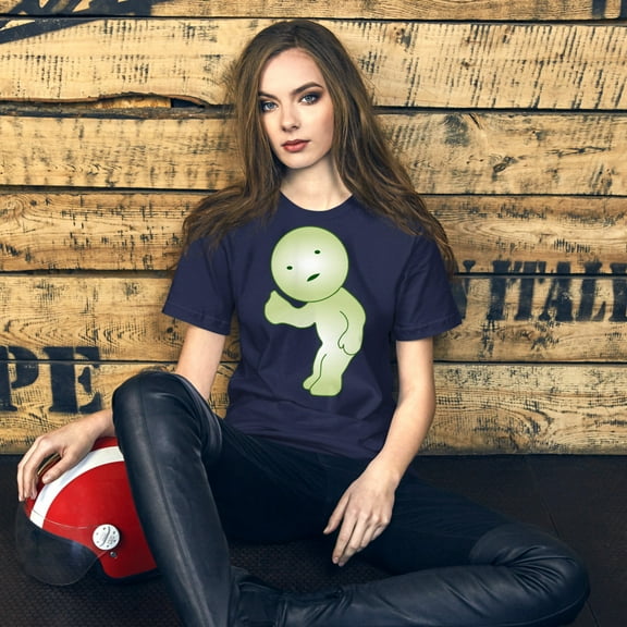 Cute Green Smiski Cartoon Thumbs-Up T-Shirt | Adorable & Playful Design (Navy, S)