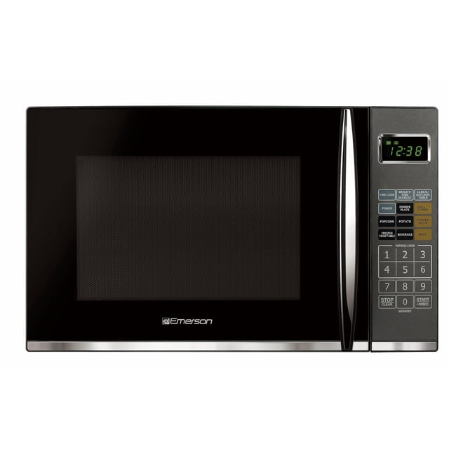 Emerson MWG9115SB-N Horno microondas con parrilla, temporizador y pantalla LED 1100 W, 11 niveles de potencia, 9 configuraciones preprogramadas, plato giratorio de vidrio extraíble con bloqueo de segu