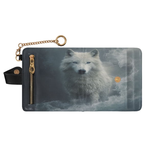 Small Wallet For Women Bifold Leather Pocket Coin Credit Card Holder With RFID Blocking White Wolf
