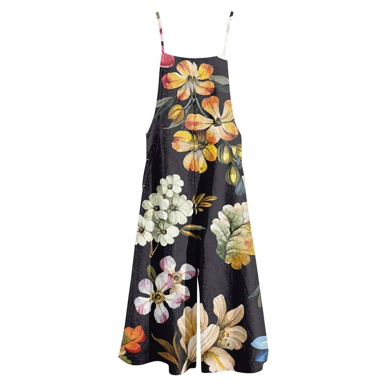 JNGSA Womens Floral Printed Jumpsuits Casual Sleeveless Spaghetti