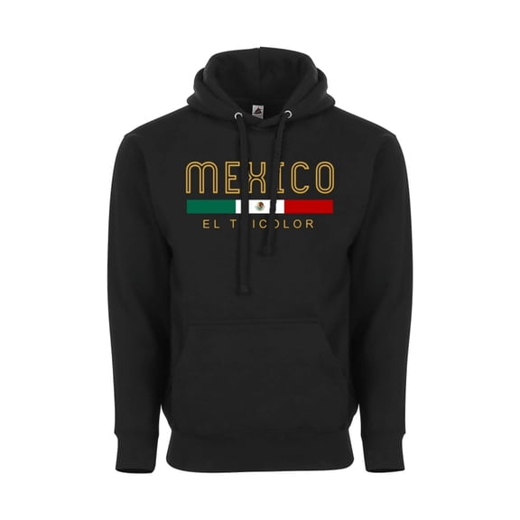 Mexico Flag Hoodie “El Tricolor,” Unisex Pullover Sweatshirt, Soccer Fan Apparel - Black - 2X-Large