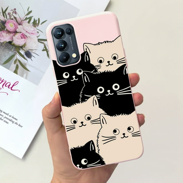 For OPPO Reno5 Pro 5G 4G Reno5 Phone Case Reno 5 5Pro CPH2201 CPH2145 Cute Cat Cartoon Candy Color Soft Silicone TPU Back Cover 31 Reno5 4G