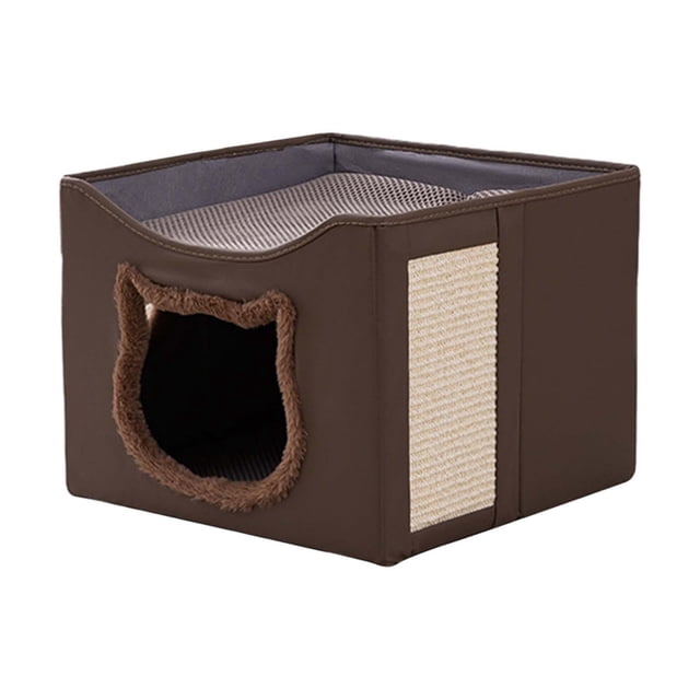 Cama de gato plegable para múltiples pequeñas mascotas gatito gatito anti -scratch cueva lavable Marrón