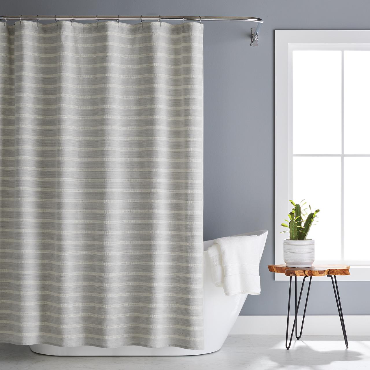 Better Homes & Gardens Basket Weave Stripe Poly Cotton Fabric Shower Curtain, 72" x 72", Gray