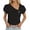 Black, variant on Women's Asymmetric V Neck Puff Short Sleeve Blouse with Decorative Buttons Casual Summer Tops,XXL