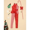 thumbnail image 4 of TiaoBug Kids Girls Sleeveless Sparkly Sequins Dance Unitards Jumpsuit Christmas Candy Cane Costume Red 16, 4 of 7