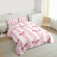 thumbnail image 3 of Feelyou Chic Cartoon Bowknot Full Size Comforter Sets for Kid, Fashion Watercolor Bow Bedding Comforter Set, Pink Stripes Lines Reversible Bedding Sets, Ultra Soft Bedroom Decor, 3pcs, 3 of 8