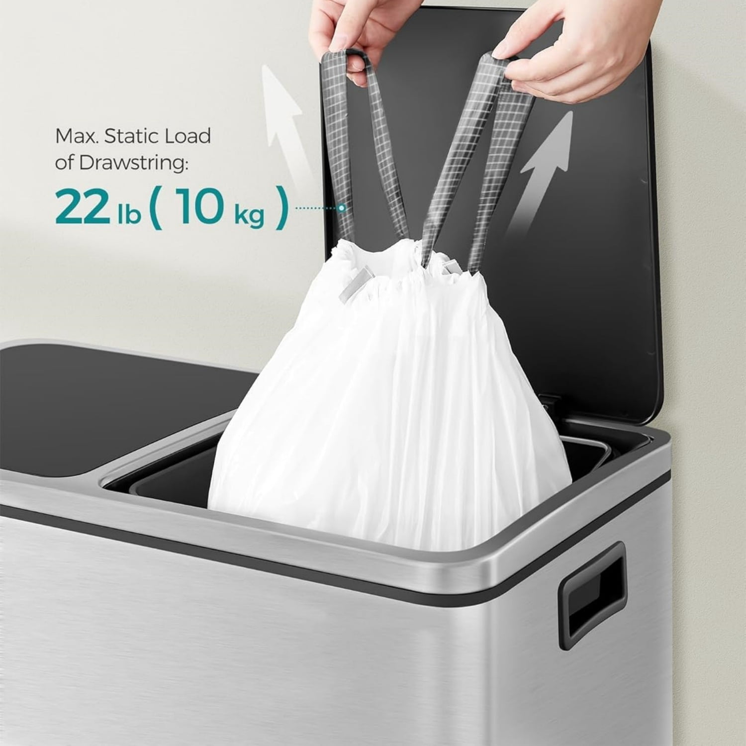 Trash Bags, Drawstring Kitchen Garbage Bags, for 8-Gallon (30 L) Trash Cans, 4 Rolls, 180 Count, White