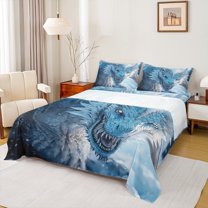 Homewish 3D Blue Dragon Twin Sheet Sets for Teens, Magic Western Animal Twin Fitted Sheet, Gothic Wildlife Flat Sheet, Ultra Soft Bedroom Decor, 3 Pieces
