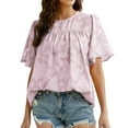 thumbnail image 3 of Womens 3 4 Bell Sleeve Blouse Summer Crewneck Lace Tops Floral Textured Babydoll Shirts, 3 of 6