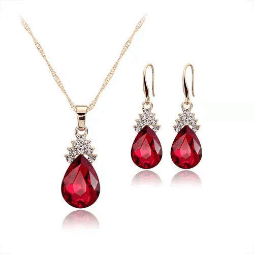 Juego De Collar Y Aretes Con Diamantes Rojo Malubero Malu1760