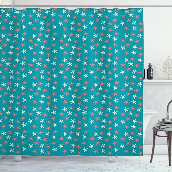 Ambesonne Under the Sea Shower Curtain, Nautical Wildlife, 69"Wx75"L, Coral Ivory and Teal