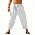 thumbnail image 7 of YanHoo Mens Harem Pants Casual Elastic Waist Drawstring Cotton Linen Cropped Pants Baggy Hippie Boho Beach Yoga Trousers with Pockets White,L, 7 of 7