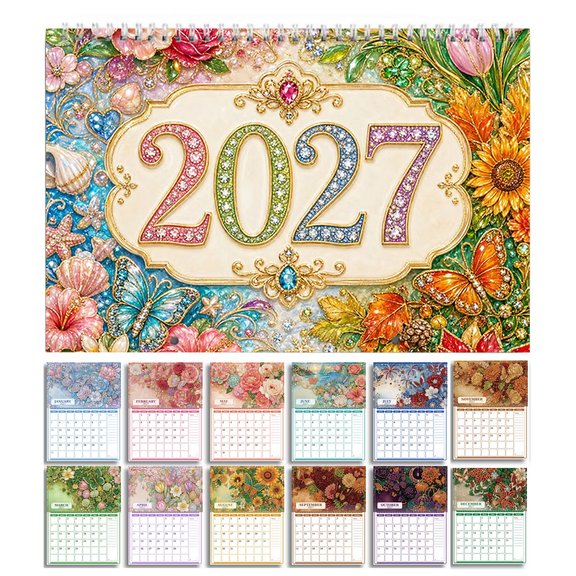 2027 Diamond Art Wall Calendar DIY Sparkling Craft Calendar, 9.44×11.8 Inch 5D Diamond Painting Monthly Wall Calendar, Relaxing DIY Activity Gift for Craft Lovers