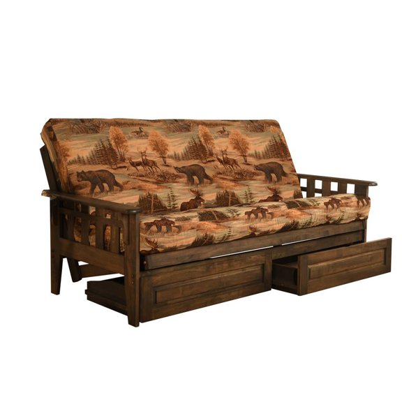 Kodiak Furniture Tucson Futon with Canadian Fabric Mattress in Walnut/Brown
