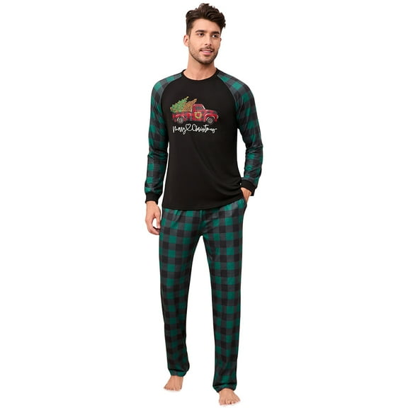 Yesfashion Christmas Pajamas for Family Pjs Matching Sets PlaidShirts Pants Sleepwear Nightwear Men