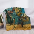 thumbnail image 3 of Uemuo Impressionist Village Sky Printed Throw Blanket for Couch, Fluffy Fuzzy Blankets for Bed, Sofa, Cozy Flannel Faux Fur Blanket-60"x50", 3 of 6