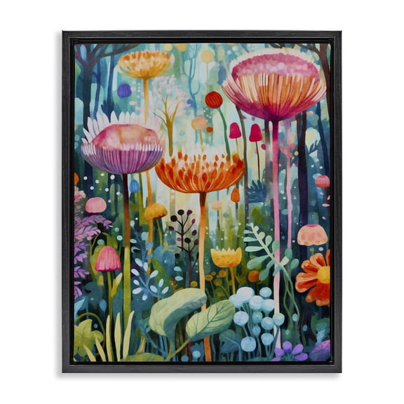 Stupell Industries Eclectic Whimsical Garden Landscape Black Floating Frame Canvas Art, 17 x 21, by LSR Design Studio