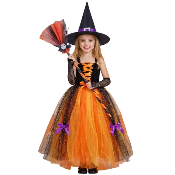 HAYIMI Girls Halloween Witch Dress For Play And Party Dress Up Girls Sleeveless Stylish Dresses