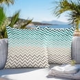 thumbnail image 5 of Waterproof Throw Pillow Covers Set of 2, 26x26 Inch Turquoise Brown Decorative Pillowcases Outdoor Pillow Slip Cushion Covers Set for Couch Tent Gradient Geometric Stripes Chevron Wave, 5 of 7