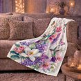 thumbnail image 5 of Three Hummingbirds With Cascading Flowers for Hummingbird Enthusiasts, Expressive Floral Watercolor Illustration Home Decor for Living Room and Bedroom, Mother's Day Gift and Cozy Flannel Blanket, 5 of 7