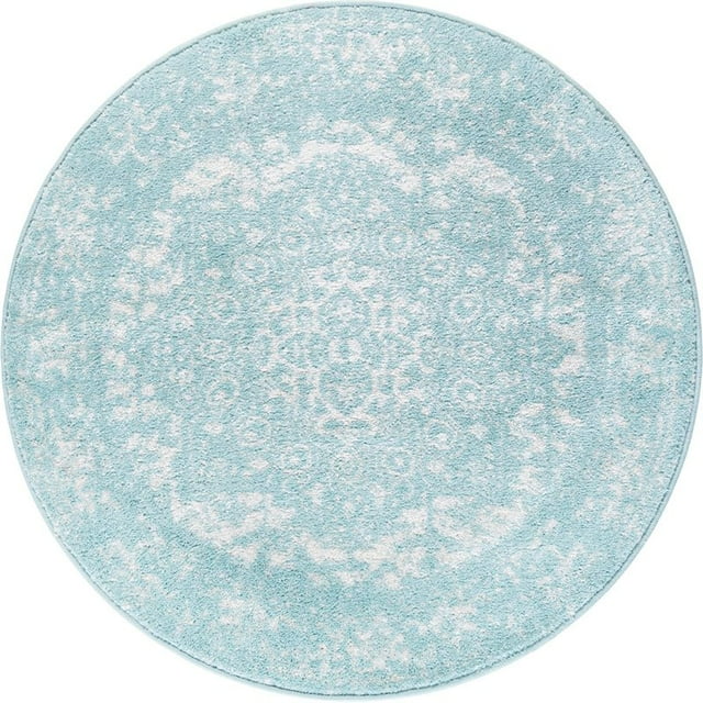 Unique Loom Richmond Medallion Border Rug 3' 3 x 3' 3 Round Aqua/Ivory