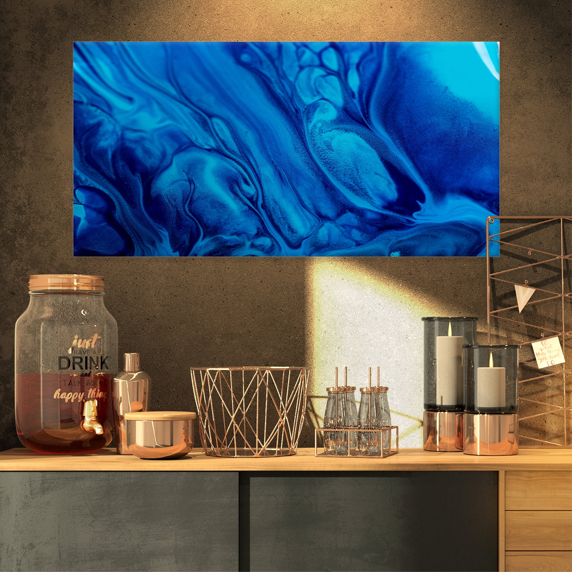 Designart 'Dark Blue Abstract Acrylic Paint Mix ' Abstract Art on Canvas