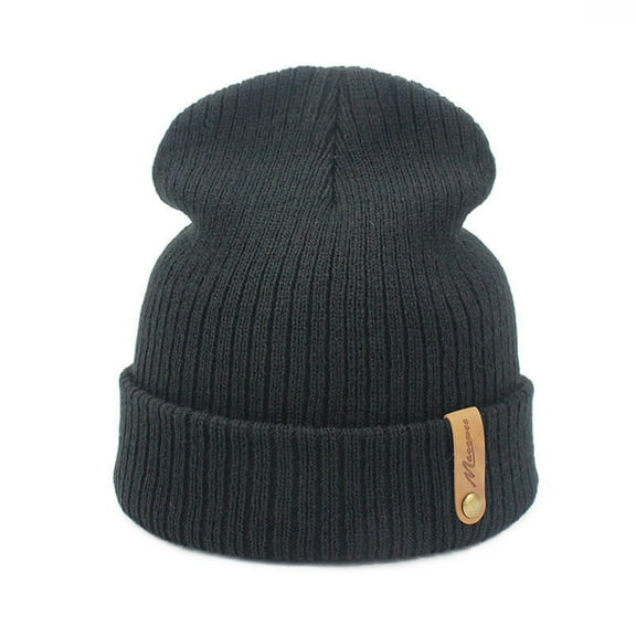 Knit Short Watch Cap CQXIDFH Adult Solid Knitted Winter Hat, Candy Color Casual Pullover Cap, Warm Cold Weather Headwear for Outdoor, Beanie Hat (Black, One Size)