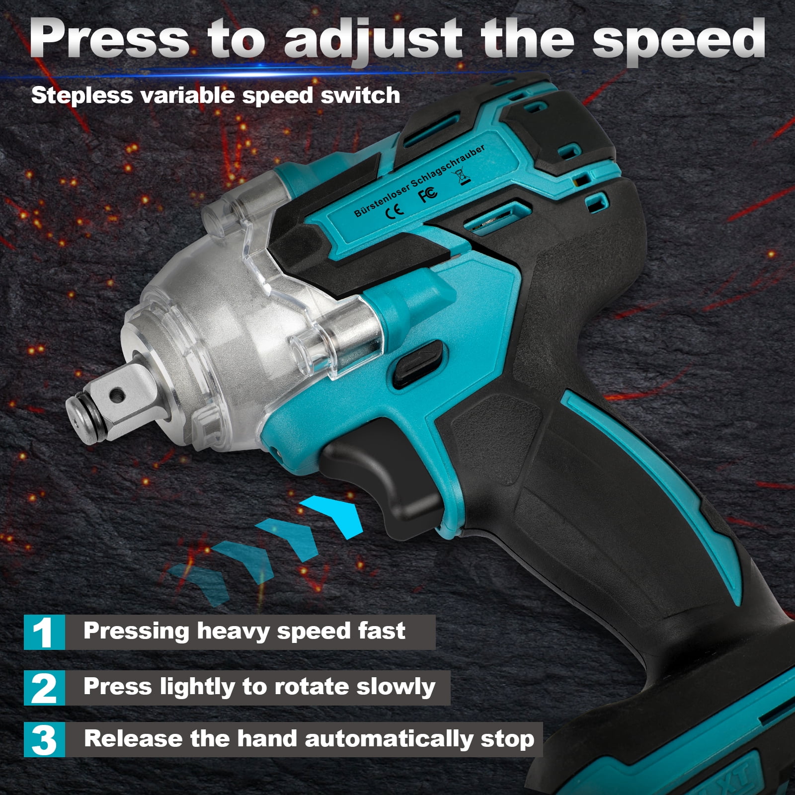 Cordless Impact Wrench Brushless 1/2-inch, 550Nm Max Torque, 3200RPM w/ 2x 3.0Ah Batteries & 6 Sockets - High Power for Car Repair, Home DIY