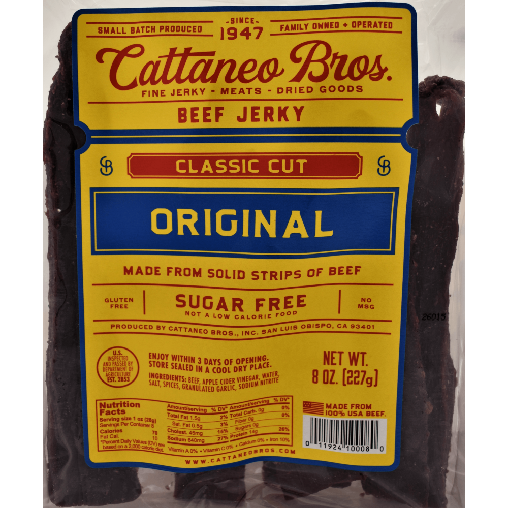 Cattaneo Bros. Classic Cut Natural Style Thick Beef Jerky, 8 Ounce