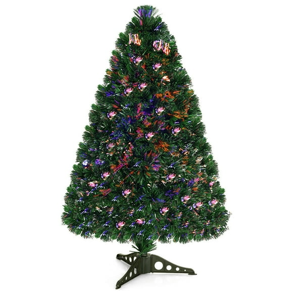 Costway Árbol de Navidad de PVC de fibra óptica preiluminado de 90 cm con tablero de plástico