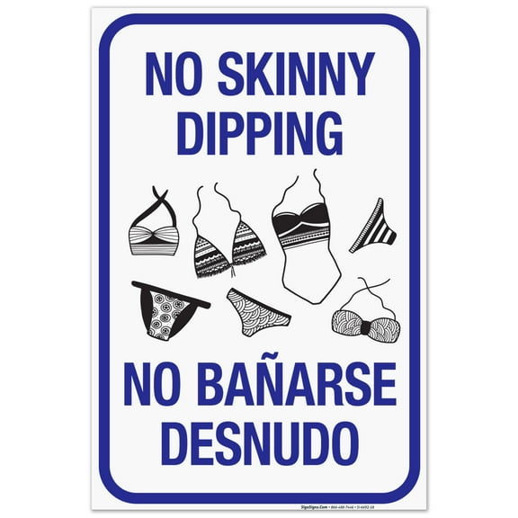 No Skinny Dipping Bilingual Sign, Pool Sign,