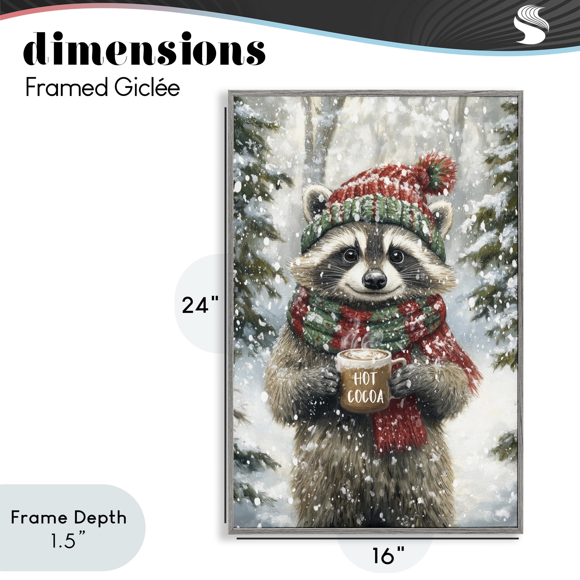Stupell Industries Merry Cocoa Raccoon Gray Framed Giclee Art, design by Tina LeCour