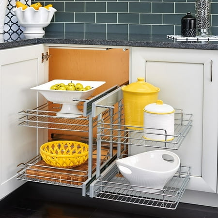 RevAShelf Blind Corner Cabinet PullOut Chrome 40Tier Basket Impressive Corner Cabinet Slide Out Shelves RevAShelf Blind Corner Cabinet PullOut Chrome 40Tier Basket Impressive Corner Cabinet Slide Out Shelves