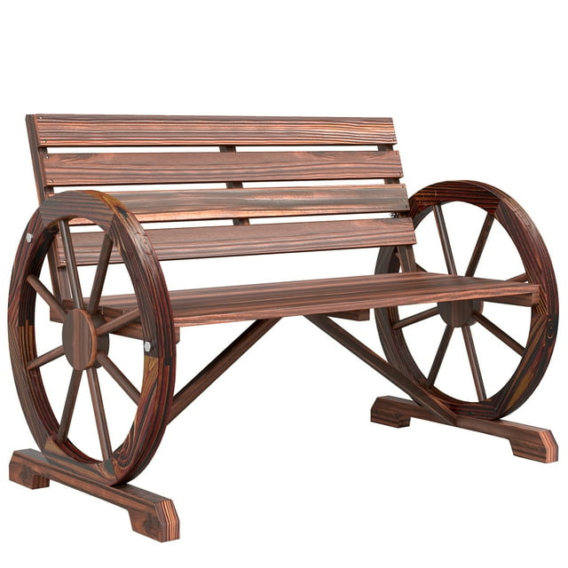 Outsunny Banc à Roues de Chariot en Bois de 42 Pouces pour Jardin, Causeuse, Siège Rustique, Brun