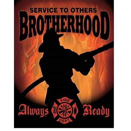 - Service To Others Brotherhood Alway Ready Fire Fighter Maltese Cross Tin Collectible Sign Gift