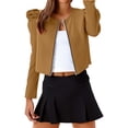 thumbnail image 1 of Articles en Liquidation Chemises pour Femmes Chemises pour Femmes en Mélange Couleur Unie Col Rond Fermeture Éclair Veste Bouffante à Manches Longues pour Femmes, 1 of 4