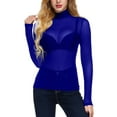 thumbnail image 4 of TSEXIEFOOFU Women Sexy Sheer Mesh See-Through Cardigan Long Sleeve Turtleneck Sparkle Tee Blouse Tops Clubwear, 4 of 5