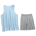 thumbnail image 3 of HVOBTTY Mens Comfy Pajama Set, Summer Pajama Set for Men, Men's Soft Casual Solid Color 2 Piece Sleeveless V Neck Tank Top and Shorts Elastic Waist Training Sport Pajama Sets Silver, XXXL, 3 of 4